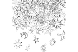 SUPERFINDINGS 70Pcs Antique Silver Sun Moon Star Jewelry Charms Tibetan Alloy Vintage Celestial Dangle Pendants for DIY Jewelry Making Hole: 1.8mm