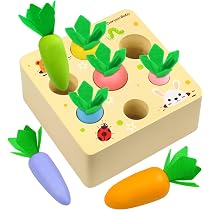 WOODEN TEETHER Giocattolo Montessori In Legno 1 2 3 Anni – Raccolta Carote, Puzzle Forme, Gioco Educativo Per Bambini E Bambine
