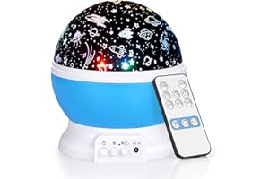 SUNNEST Baby Night Light Projector with Remote, 360° Rotation Star Projector Night Light 4 LED Bulbs Starry Sky Lights 8 Color Changing Romantic Night Light for Kids - Blue