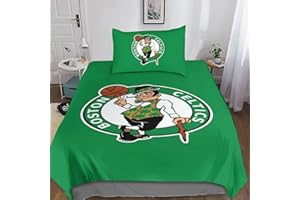 GOOSMI Boston Celtics 3D Stampa Microfibre Copripiumino Con Cerniera NBA Team Logo Set Di Biancheria Da Letto 2 Pezzi Per Bambini Adulto Set Biancheria Con Copripiumino E Federa Single（135x200cm）