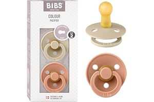 BIBS Colour Smoczek, 2 szt., Bez BPA, Okrągły kształt gumowej główki. Lateks z kauczuku naturalnego, Rozmiar 2 (6-18 miesięcy), Vanilla/Peach
