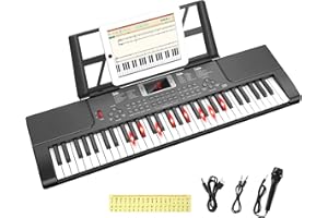 Shayson Piano digital electrónico para niños con teclas iluminadas, portátil, de 61 teclas, juguete musical educativo para principiantes con atril y micrófono.(Negro)