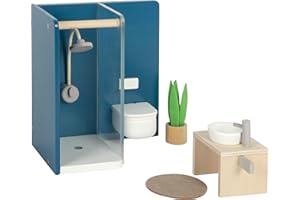 small foot Mobili per la casa delle bambole Bagno in legno, set di mobili per la casa delle bambole, per bambini dai 3 anni, 12630