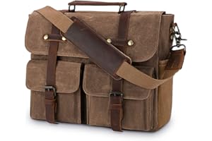 NUBILY Aktówka męska na ramię, skórzana, płócienna, torba robocza, torba na laptopa 15,6 cala, brązowy, L