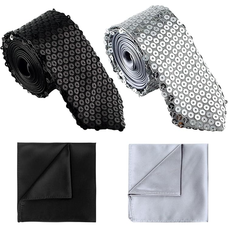Cravate Fine à Paillettes Pour Homme – Idéale Pour Les Mariages, Les Fêtes, Les Costumes, Halloween – Plusieurs Couleurs Au Choix, Paillettes - Noir, One Size Fits Most
