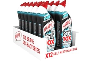 Harpic Gel WC Power Plus Nettoyant Toilettes Surpuissant Taches Tenaces - Nettoyant WC Antibactérien - Efficace sans Brosse - Lot de 12