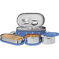 MILTON Corporate Lunch Box Stainless Steel Tiffin (2 Round Container 280 ml Each and 1 Pc Oval Container 500 ml) with Bag, Le