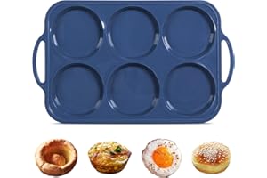 Highkit 10cm Giant Silicone Yorkshire Pudding Tray with Metal Handles,6 Cup Non Stick Jumbo Silicon Yorkshire Pudding Tin,Large Muffin Top Moulds for Baking Pan,Oven,Egg Bites,Whoopie Pie,Tart, Grey