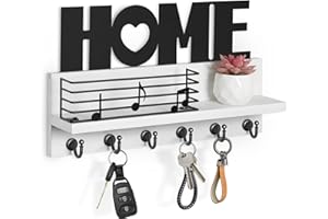 BIBYKIVN Porte Clef Mural Bois à 6 Crochets - HOME Décoration Boîte à Clés Vintage, Boite a Clefs Murale avec Étagère de Rangement pour Rangement Des Clés et Courrier à L'entrée, Support Clef Mural (Blanc)