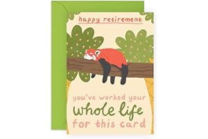 CENTRAL 23 Kartka Happy Retirement dla mężczyzn - kartki z okazji pozostawienia dla kolegów - emerytura czerwona panda - kartki szczęścia współpracownik tata wujek syn teść - w zestawie z zabawnymi naklejkami