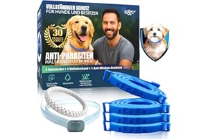 JOY & EMOTION® Super Zeckenhalsband für Hunde, Flohhalsband 5 Stück + 1 Mückenarmband | Natürlich, Verstellbar & Wasserfest | Für Kleine, Mittlere & Große Hunde | 30 Monate Schutz gegen Zecken & Flöhe