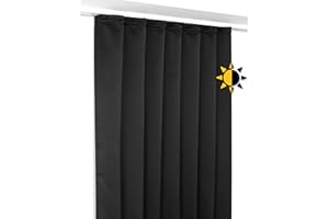‎BEAUTEX BEAUTEX Verdunkelungsgardine mit Kräuselband U-Band, Blackout Vorhang Blickdicht abdunkelnd, Größe und Farbe wählbar (Breite: 140 cm, Höhe: 175 cm, Schwarz)