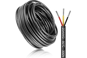 LIGHTINGWILL 10 Meter 20AWG 3x0,5mm² Elektrischer Draht, 3 Adrig Kabel Erdkabel 5V/12V/24V Stromkabel Verzinntes Kupferkabel，Flexibel und Weich Niedrige Impedanz Hohe Temperaturbeständigkeit Verlängerungskabel
