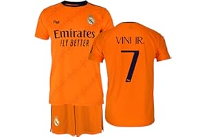 Real Madrid - Zestaw T-shirt i spodnie Season 24/25, Vini Jr., Dzieci 8 lat, oficjalnie licencjonowana replika, Pomarańczowy, 8 lat
