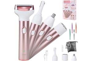 Fresion Cordless 4 in 1 Electric Lady Shaver for Women, Rechargeable Painless Razor Bikini Trimmer Wet and Dry Hair Removal for Face/Legs/Underarm/Nose/Eyebrow