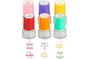 SOSALUK Tampon Enseignant Français 6PCS Tampon Auto Encreur Enfant Tampons Encreurs Cadeau Professeur Enseignants Tampon Ecole avec Motif Mignon pour Encourager Motiver Élèves