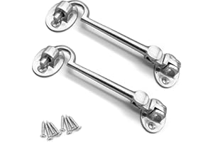 onesto Pack 2 CP Cabin Hook Silent Type 150mm – Chrome Plated Door Latch for Gates, Sheds, Windows & Cupboards – Smooth Quiet Operation with Fixings