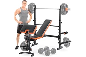 Fostoy 6 in 1 Weight Bench, 990LBS Bench Press Set with Leg Extension, Olympic Gym Bench for Home, Adjustable Weights Bench with Rack & Preacher Pad, Flat Incline Bench for Workout Lifting