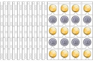 DUGYIRS 10 Feuilles Pages de Poche à Monnaie-20 Pocket Standard 9 Trous pour Porte-Monnaie en Carton 50x50 mm, Collection de Timbres de Pièces de Monnaie
