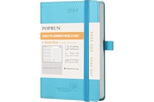 POPRUN A6 Diary 2024 Day Per Page Soft Cover Pocket Appointment Diary, Small Daily Planner 24 Day To Page, Hourly Interval, FSC® Paper - Blue Green