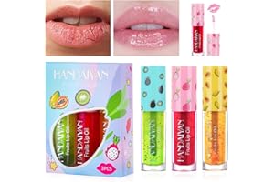 Yuccer 3 Piezas Lip Oil Hidratante Lip Gloss Fruta Brillo de Labios Voluminizador Transparente Gloss Labios Lip Plumper Líquido Lápiz Labial para Niñas Mujer Regalos Cumpleaños Navidad Maquillaje