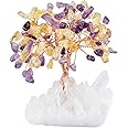 mookaitedecor Natural Amethyst Citrine Crystal Money Tree with Clear Quartz Crystal Cluster Base, Gemstone Feng Shui Ornaments Small Crystal Bonsai Tree of Life Good Luck Healing Crystal Gift