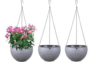 YuanDiann Hängende Blumentöpfe 3er Set, Selbstbewässerung Hängepflanztöpfe mit Wasserspeicher & Ablaufloch Bienenwabe Blumenampel mit Rostfrei Ketten für Innen Außen Decken Balkone Deko