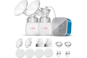 Lulia doppelte elektrische Milchpumpe, tragbar, starke Absaugung, schmerzlos, mit 2 Größen von Flansch, 4 Modi und 9 Stufen, Milch, super leise, wiederaufladbar (blau).