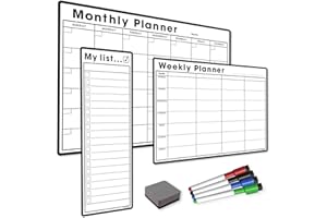 THE MAGNET SHOP TMS Weekly Planner Bundle #1 | Magnetic Whiteboard Planner Dry Erase Set, 5 Pack | A4 Weekly Planner, S3 My List, A3 Monthly Calendar | 4 Dry Wipe Marker Pens, Eraser (White, Bundle 1)