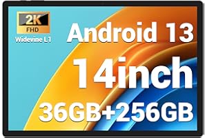 FASTWD Tablet 14 Zoll Android 13 Tablet 36GB RAM+256GB ROM (1TB TF),11580mAh,Android Tablet 5G WiFi/Octa-Core,Widevide L3,2000 x 1200HD,GPS,GMS,BT 5.0,Grau