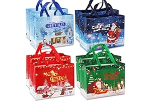VOLSHA 8 Pack Christmas Tote Bags, Reusable Grocery Bag Tote Bag with Handle Gift Present Bag Shopping Bag for Holiday Xmas Event Party