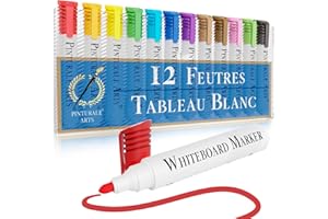 Pinturale Arts Feutre Tableau Blanc Effacable | 12 Marqueurs Pour Tableaux Blancs | Pointe de 3 mm | Pour La Maison, Le Bureau, L'École | Crayon Ardoise Effacable