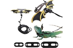 VIKSAUN Adjustable Bearded Dragon Harness and Leash 3 Size Leather Reptile Leash Outdoor Harness Leash with Bat Wings for Lizard Reptiles Amphibians Small Pet S M L Black Gold (S,M,L)