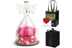 ‎FHZYTG Infinity Rosen im Glas Engel, Premium Rose Engel Geschenk, Ewige Rose in Angel Glaskuppel mit LED Licht, Konservierte Blumen in Engelsfigur für Frauen Freundin Oma Mutter zu Valentinstag Geburtstag
