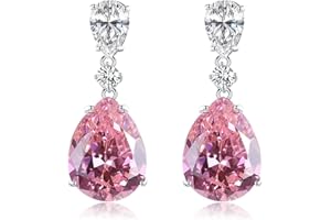 Bellitia Jewelry 925 Sterling Silver Women's Birthstone Drop Earrings, Pink Cubic Zirconia Women's Dangle Earrings for Anniversary, Birthday, Valentine’s Day, Wedding and Engagement