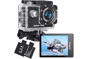 Jadfezy Action Camera 1080P 30fps, Fotocamera Subacquea impermeabile 30M, Sports Cam con due 900mAh Batterie Ricaricabili e Kit Accessori (FHD 1080P)
