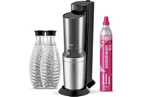 Sodastream - Crystal Kolsyremaskin, 60L CO₂, 2x 0,7L Glaskaraff, Svart | Bubbelvattenmaskin med 60 l Quick-Connect CO2-cylinder, inkl. 2 x 0,7 l diskmaskinssäker glaskaraff