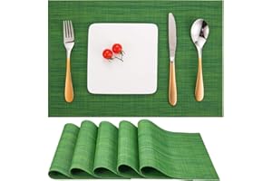 Myir JUN Lot de 6 Sets de Table, Tissé Lavable Napperons pour Cuisine ou pour Table à Manger Résiste à la Chaleur Antidérapant Fait en Vinyle (30x45cm) (Vert 2)
