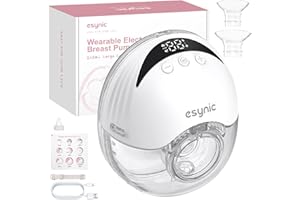 eSynic Sacaleches Eléctrico Manos Libres con 4 Modos y 12 Niveles Extractor de Leche Materna de 210ml Menos Ruido con Bridas de 24/21/19 mm a Prueba de Fugas Extractor de Leche Inalámbrico Sin BPA