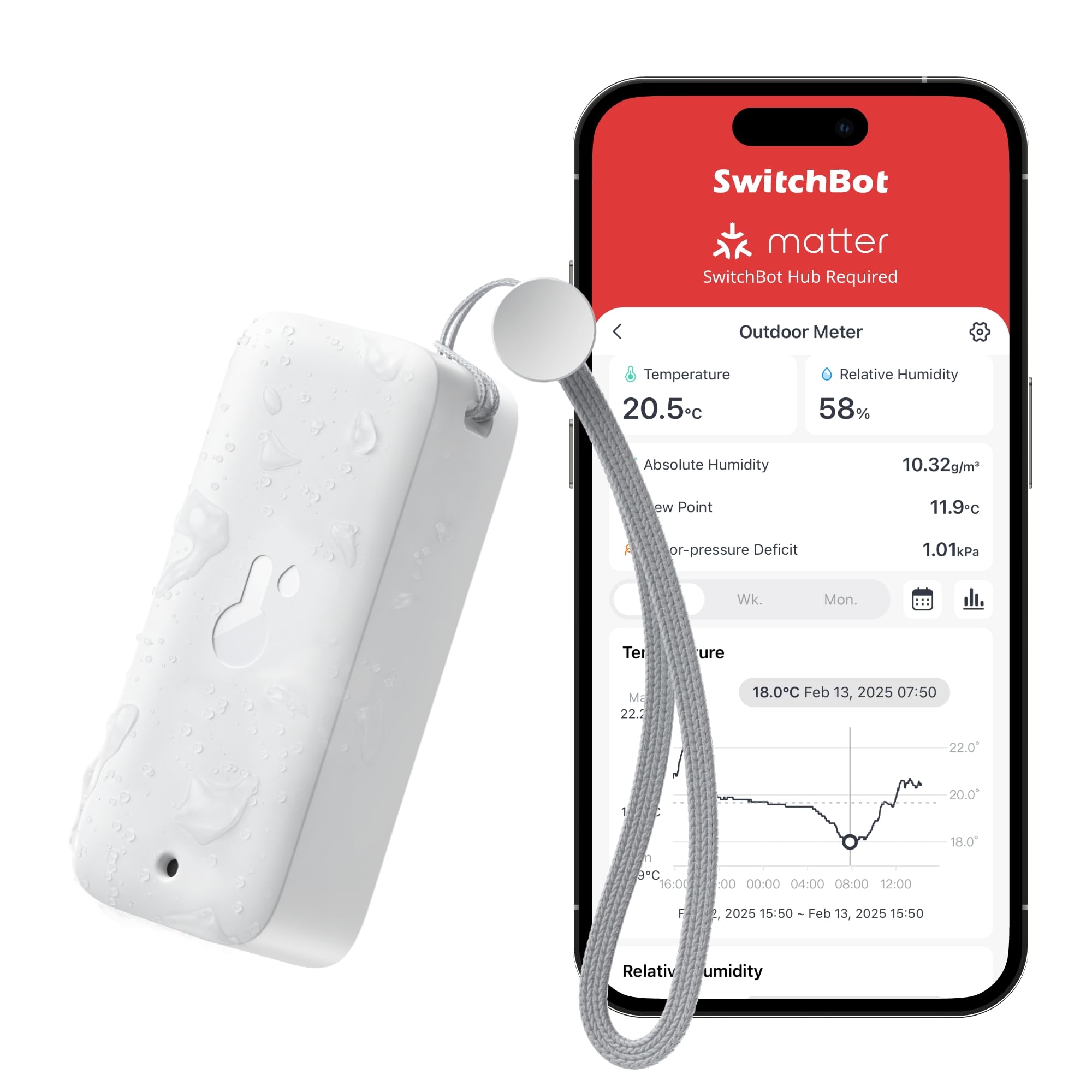 SwitchBot IP65 Hygrometer Thermometer Innen Außen, Bluetooth Thermometer con Taupunkt/VPD/Absolute Feuchtigkeitssensor, Außenthermometer, Datenspeicherung für Gewächshaus Weinkeller - 1