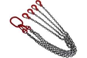 DEEDUUD Kettengehänge 4 Strang, Anschlagketten 1,5 M Anschlagkette Hebekette mit Tragfähigkeit 5T G80 Legierter Stahl Ketten für Minen Maschinen Häfen BAU Stahlwerke Stahlrohrwerke