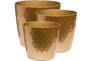 Home Garden Ornaments Plant Pots Indoor, Indoor Plant Pot - Set of 3 Flower Pots with Glossy Crystal Surface (14cm, 16cm, 18cm, Colour: Gold)