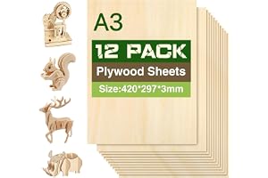 A3 plywoodskiva 3 mm, 12 stycken träbrädor 420 x 297 mm | Träskiva, limträskiva, träskiva, pysselträ för snidträ, gör-det-sjä