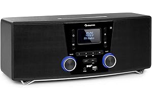 AUNA Stockton - Micro chaîne stéréo, 20W Max. (2X 5W RMS), Tuner Radio Dab+/FM, Fonction RDS, Lecteur CD, Bluetooth, Port USB, AUX-in, Écran OLED, Fonction réveil - Noir