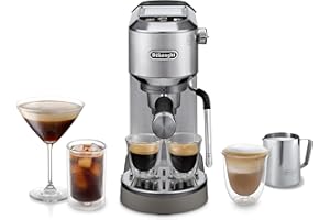 ‎DE'LONGHI De'Longhi Dedica Duo EC890.M ręczny ekspres do kawy do espresso, cappuccino i cold brow, barman, z wyrzutnią parową do My LatteArt, wyświetlacz dotykowy, szerokość 15 cm, wyjmowany zbiornik 1,1 l,