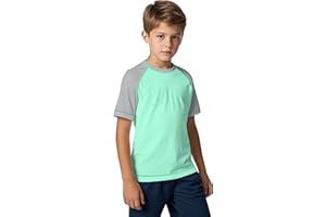ANGEL CITIZ Boys' Short-Sleeved Crew Neck Swimming Shirt UV Children's Rash Guard UPF 50+ Swimming Shirt Children 125-155