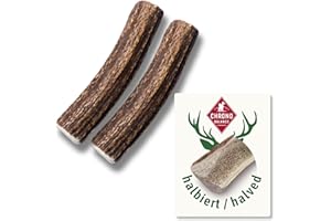 ChronoBalance® S (set da 2) bastoncino da masticare in corno di cervo per cani, pezzi dimezzati, naturale, per cura dei denti, 100% sostenibile, senza sostanze chimiche