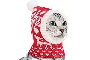 Pawaboo Weihnachtsmütze für Hunde, Lustige Gestrickte Weihnachtsmütze mit Bommel, Gehäkelte Snood-Wintermütze mit Ohrenklappen, Halswärmer-Kapuze für Mittelgroße Hunde, XS, Weihnachtshirsch Rot