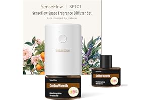 SenseFlow Aroma Diffuser für Ätherische Öle SF101, Wasserloser Ultraschall Duftstecker Raumduft, 100% pflanzlich Lufterfrischer, 120-Tage Aroma für Zuhause, Hotel - bis zu 100 m² - Goldene Wärme