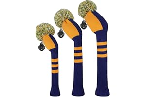 Scott Edward Knitted Golf Club Head Covers for Woods 3Pcs Set Golf Driver (460CC) Fairways and Hybrid/UT with Rotating Number Tags